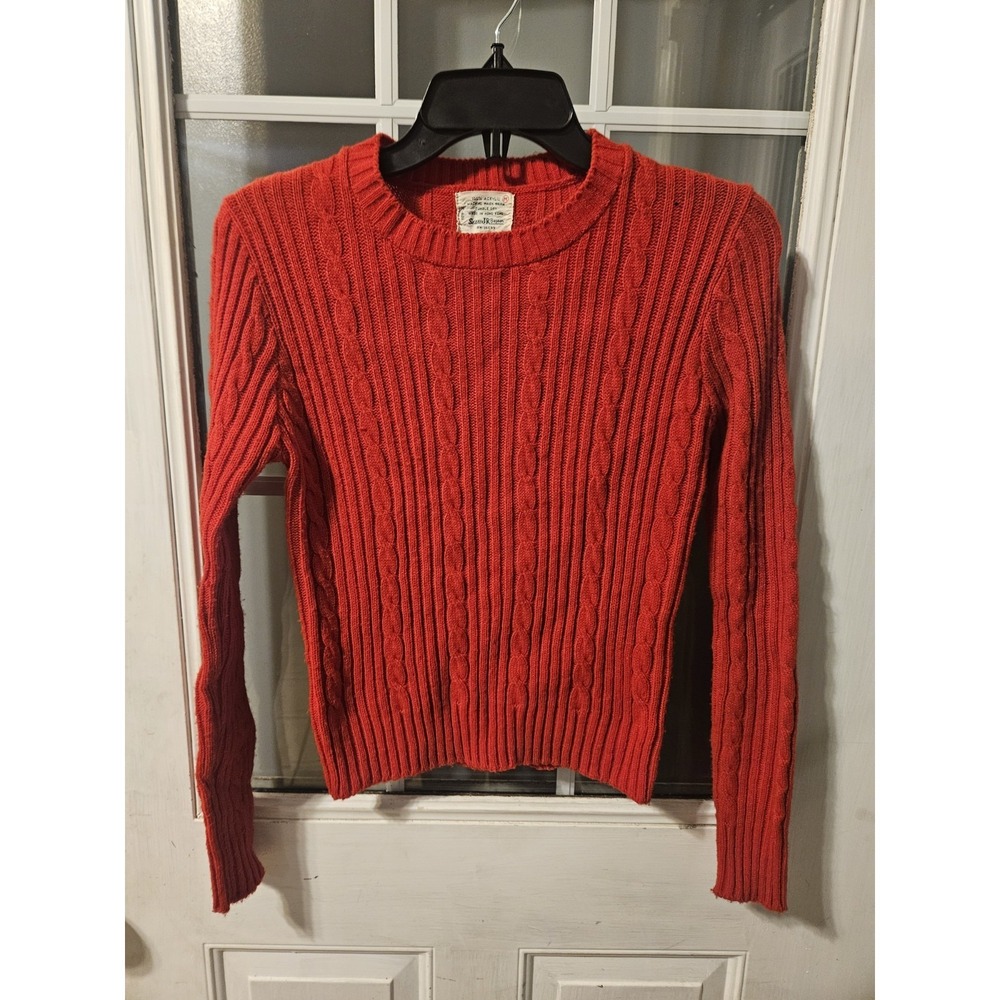 Sears Jr Bazaar Vintage Red Cable Knit Acrylic Sweater Shirt Long Sleeve Medium